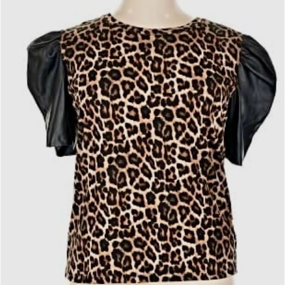 Michael Kors Animal Print Puff Sleeve Top, Size L –